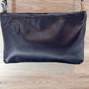 '80s Vintage ANNE KLEIN for CALDERON  geniune Leather black Clutch Bag Purse B38